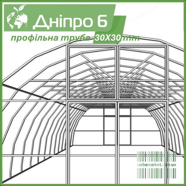 Теплица "Днепр-6" 6х8 м / профильная труба 20Х40 мм / сотовый поликарбонат 4 мм 2613051640 фото